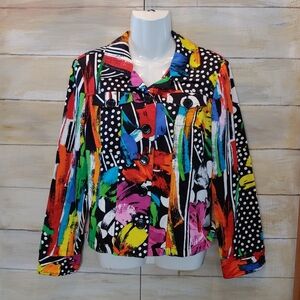 Berek women color block whimsical retro artsy casual jacket blazer small y2k